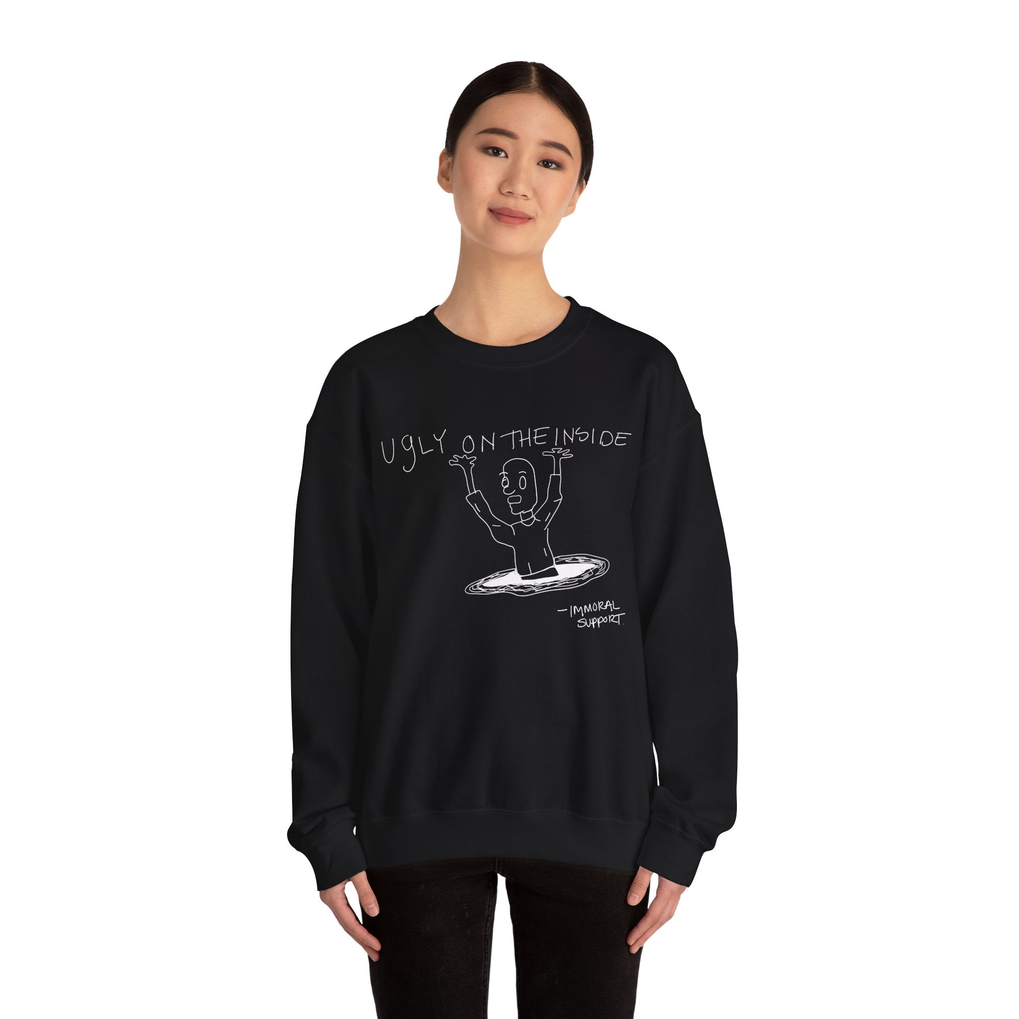 Funny Graphic Sweatshirt with 'Ugly on the Inside' Design, Cozy Crewneck, Unisex Pullover for Casual Wear, Gift for Friends, Unique [...]
